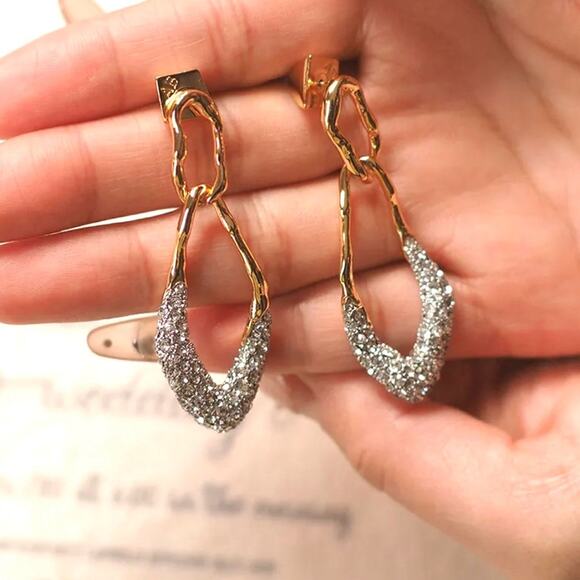 NEW Earrings Double Link Hoop Pave Crystal Gold Alexis Bittar STYLE N06 - Picture 3 of 3